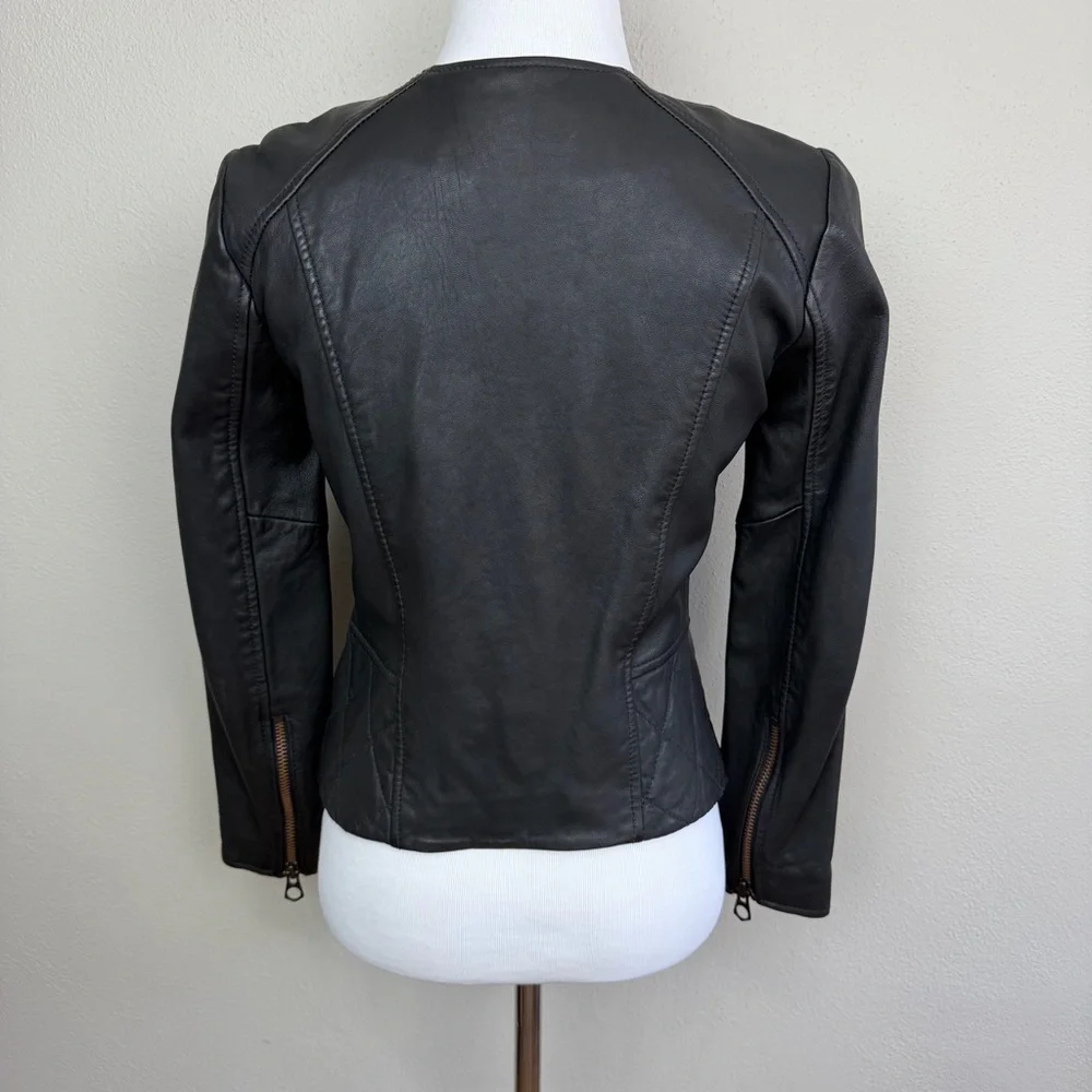 Madewell Metropolis Moto Collarless Black Leather Jacket Size XS